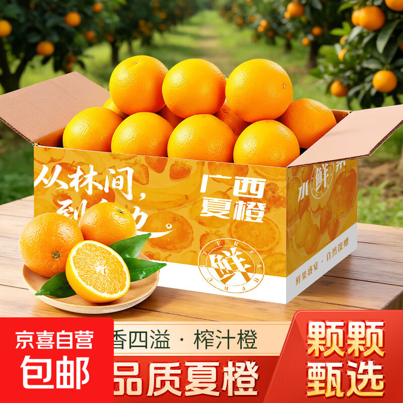 广西夏橙榨汁橙有点酸新鲜高山当季新鲜孕妇水果橙子湖南仓发货 带箱1斤（净重0.8斤）60mm以下小果