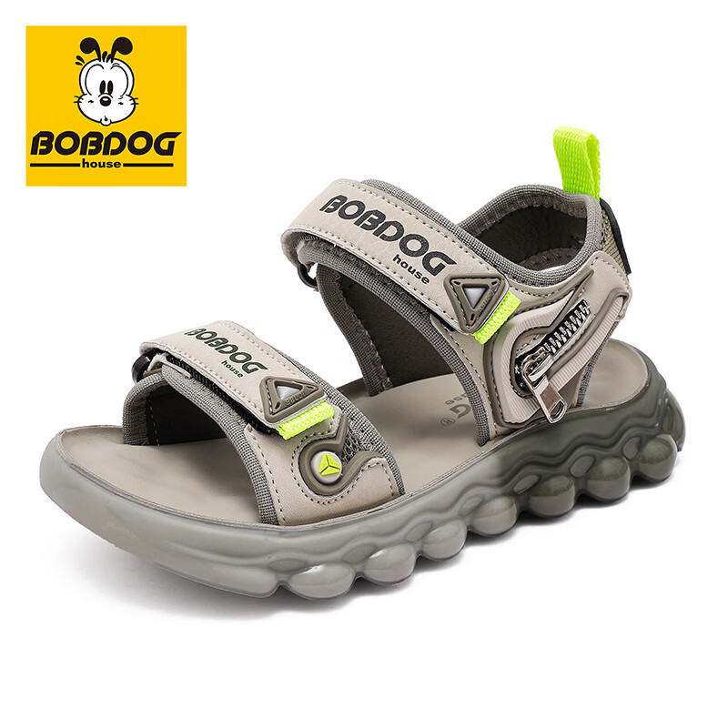 巴布豆(BOBDOG)童鞋儿童运动鞋凉鞋2026新款百搭鞋子夏季男童露趾透气沙滩鞋 米灰/浅军 33 适合脚长19.9cm