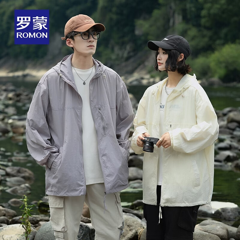 罗蒙（ROMON）UPF50+防晒衣男女同款轻薄透气排汗2026夏季新款时尚休闲防晒服 浅灰 3XL (185)