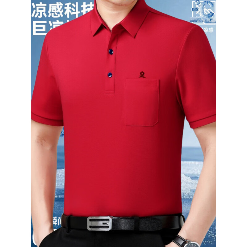 梦特娇(MONTAGUT)桑蚕丝短袖t恤男夏季新款宽松休闲大码免烫纯色翻领polo衫 紫红色无口袋 35 243 3XL 190/104A 【建议195斤-210斤】