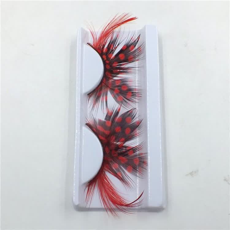 歌弗娅(GEFUYA)蝴蝶眼睫毛创意假睫毛红色羽毛化妆舞会羽毛睫毛表演夸张拍照浓密 【免胶款】收藏加购送胶水