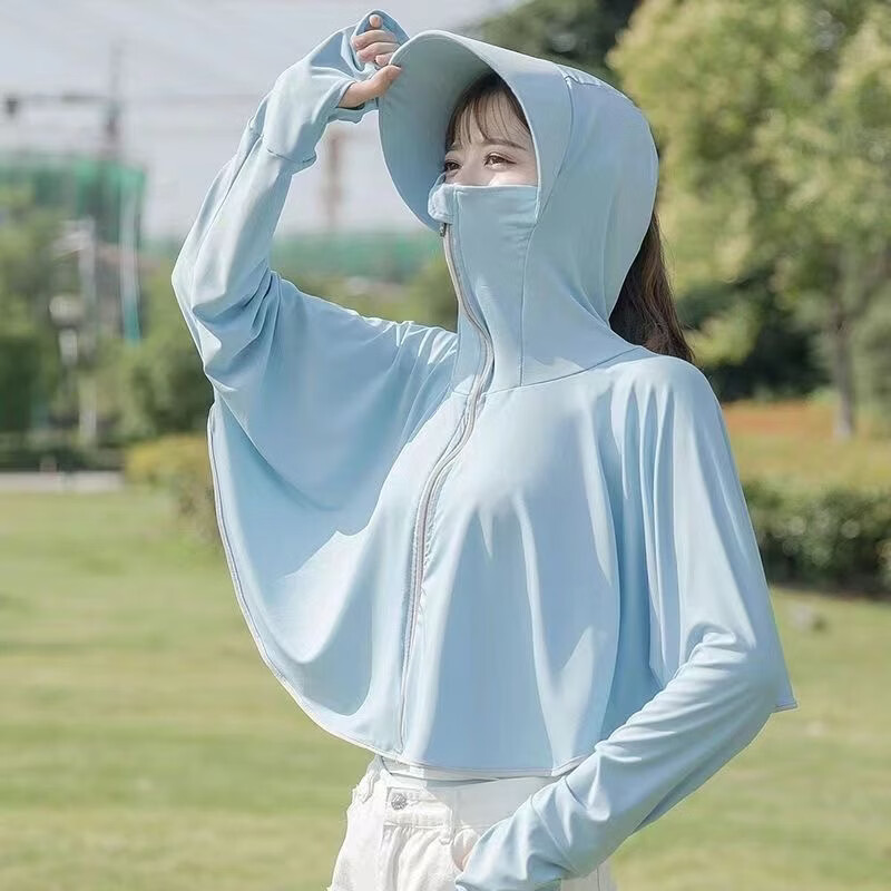 极蕊防晒衣女透气新款夏季骑行服连帽短款罩衫外套骑车防晒服薄冰丝   白色【带镜片】 均码 【建议80-145斤】