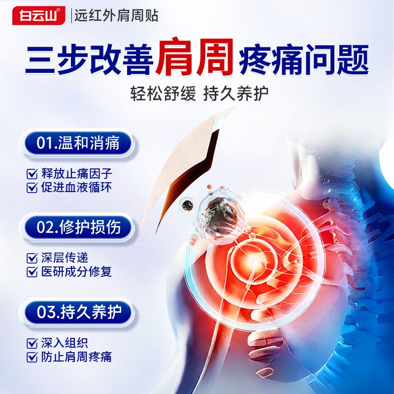 白云山肩周型远红外治疗贴肩周贴肩颈肩膀疼痛胳膊疼肩袖损伤肩周炎劳损 6贴*3盒 【周期装】严重肩周炎 长期疼痛消炎止痛 行业销冠&多地物流次日达