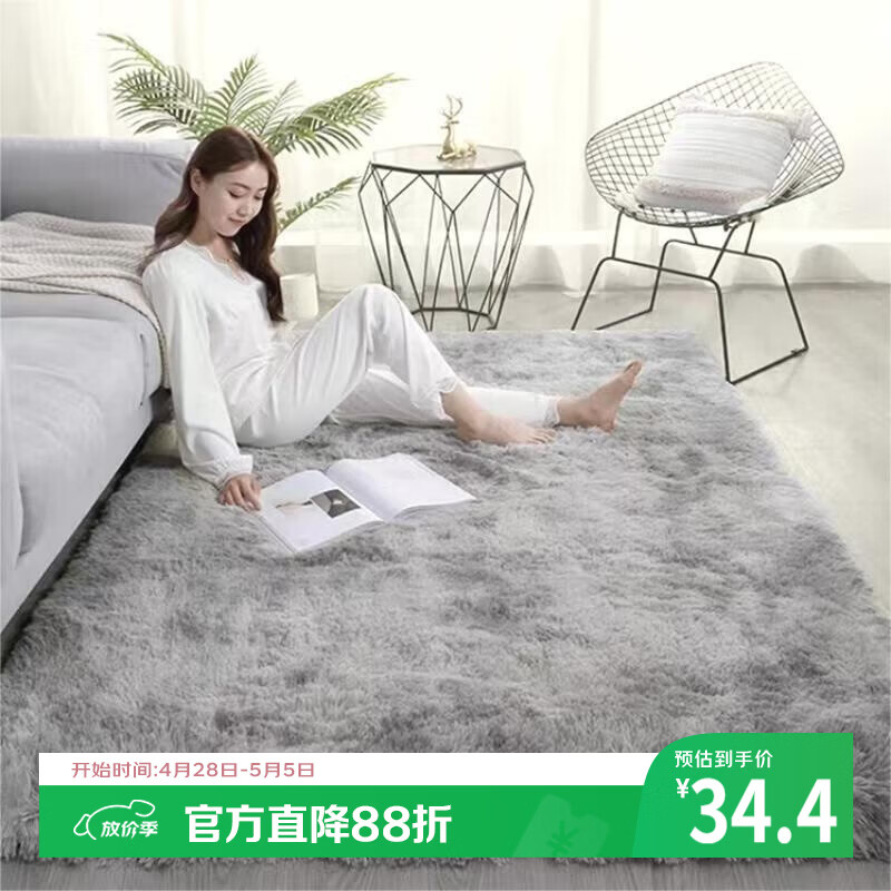 梦蜓长绒丝毛客厅地毯茶几卧室飘窗床边毯垫  简约银灰 70*160cm