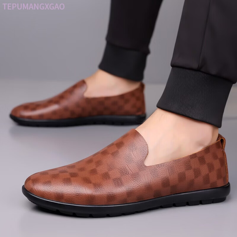TEPUMANGXGAO乐福鞋一脚蹬软底商务休闲皮鞋通勤驾车百搭懒人鞋透气防滑豆豆鞋 棕色1151 新款 44