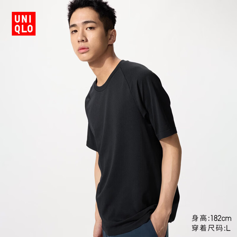 优衣库男装女装DRY-EX速干T恤/短袖吸汗快干凉感透气482299 09 黑色 XL