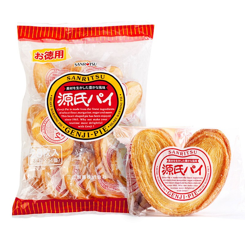 日本进口零食饼干三立德用源氏蝴蝶酥饼爱心型烘烤糕点进口休闲零食品294克/盒28枚