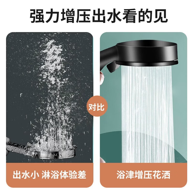 裕津增压花洒喷头套装浴室手持淋浴花洒喷淋头黑色五档加压莲蓬头 五档增压花洒单头