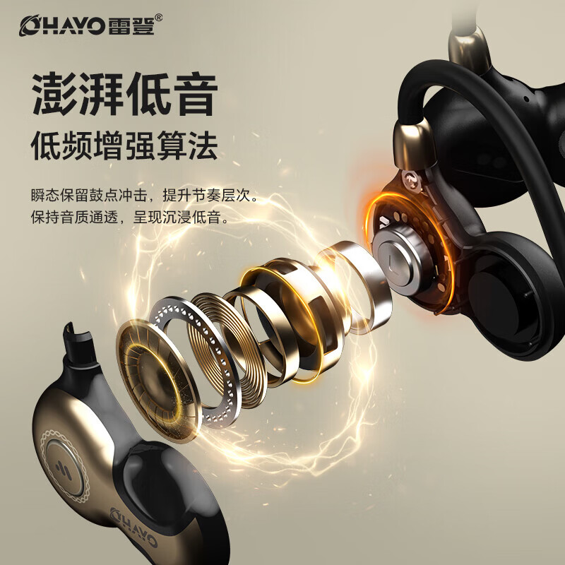 雷登（OHAYO）雷登 OHAYO开放式无线不入耳蓝牙耳机挂耳式马拉松跑步运动耳机气传导超长续航防汗无线耳机 F5OG橙金色【360°全景音 专业运动】