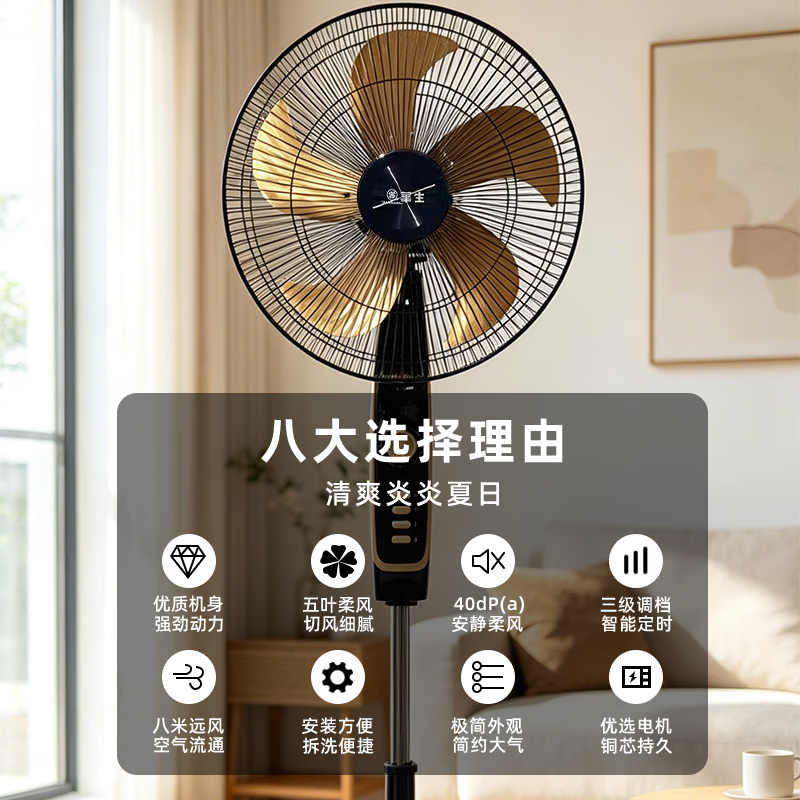 华生（Wahson）电风扇/落地扇/金属铝叶风扇/家用办公电扇/大风力低噪省电立式电风扇 铜芯电机机械+16英寸金属铝叶