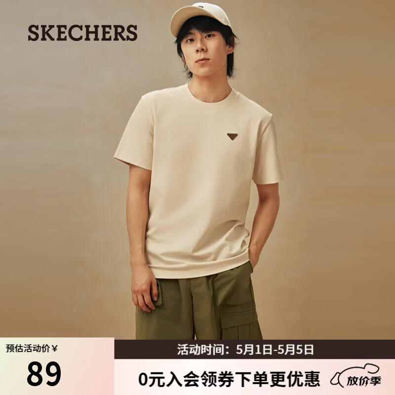 斯凯奇（Skechers）短袖t恤男女同款夏季新款圆领宽松上衣休闲通勤内搭L226U005