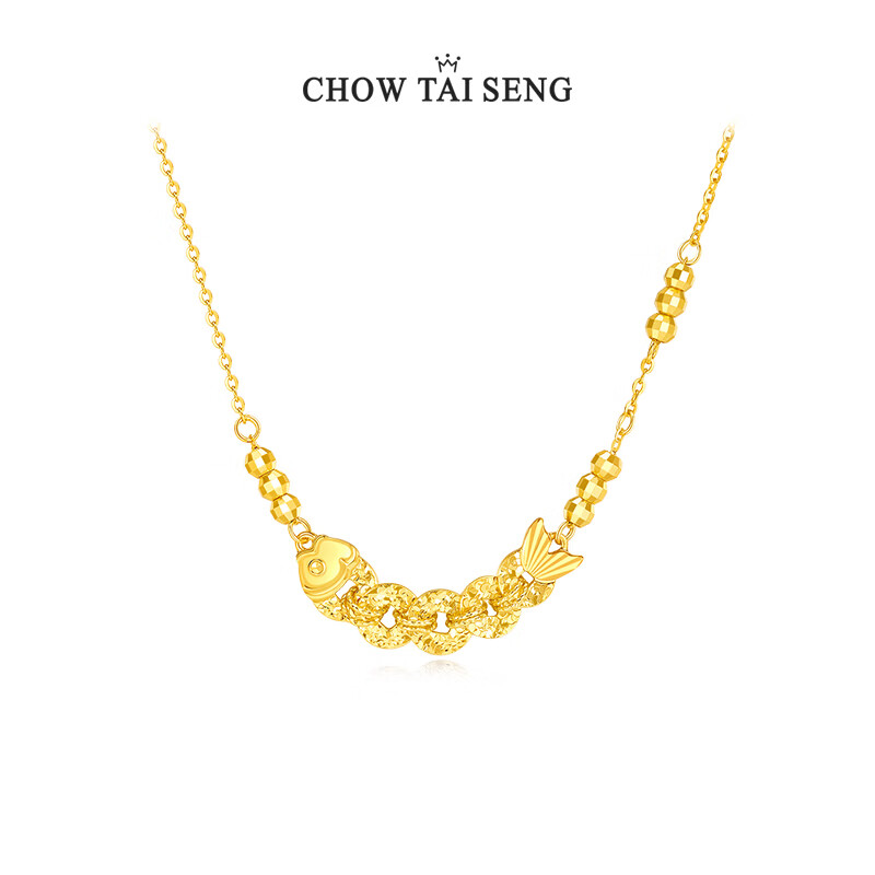 周大生【母亲节礼物】来财锦鲤五帝钱项链S925银碎碎冰锁骨链送女生 来财锦鲤项链