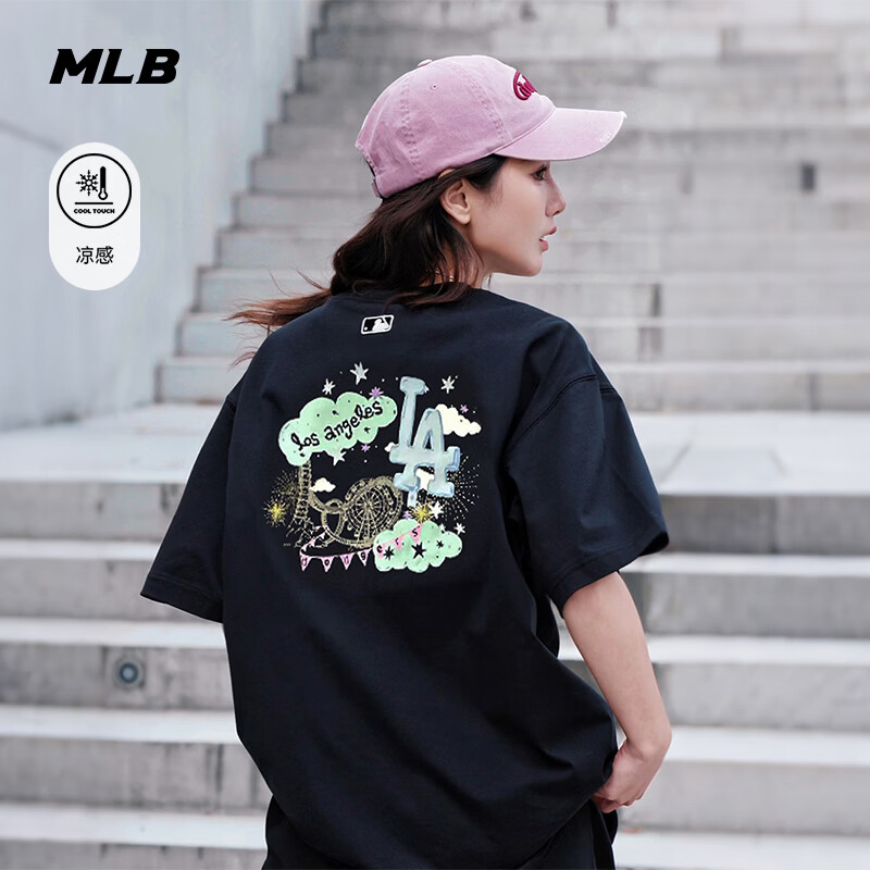 MLB官方 男女同款潮流时尚游乐园印花凉感T恤26春季新款TSN76 洛杉矶道奇队/标准黑色 L