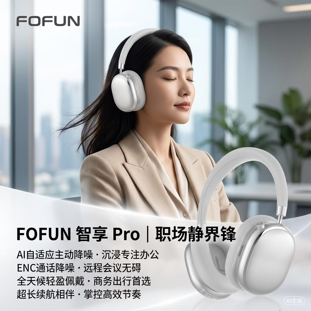 FOFUN【四动圈丨空间音频】无线头戴式蓝牙耳机主动降噪有线电竞游戏音乐空间音效超长续航6.0 星耀金 【异轴HiFi+四动圈-58dB自适应降噪 】
