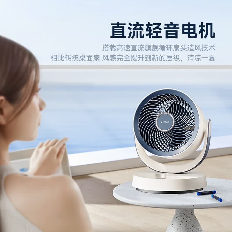 艾美特（AIRMATE）【热销爆款】】空气循环扇桌面电风扇台式家用办公室宿舍床上直流节能享轻音插电充户外露营风扇 【变频旋钮款】沙砾金