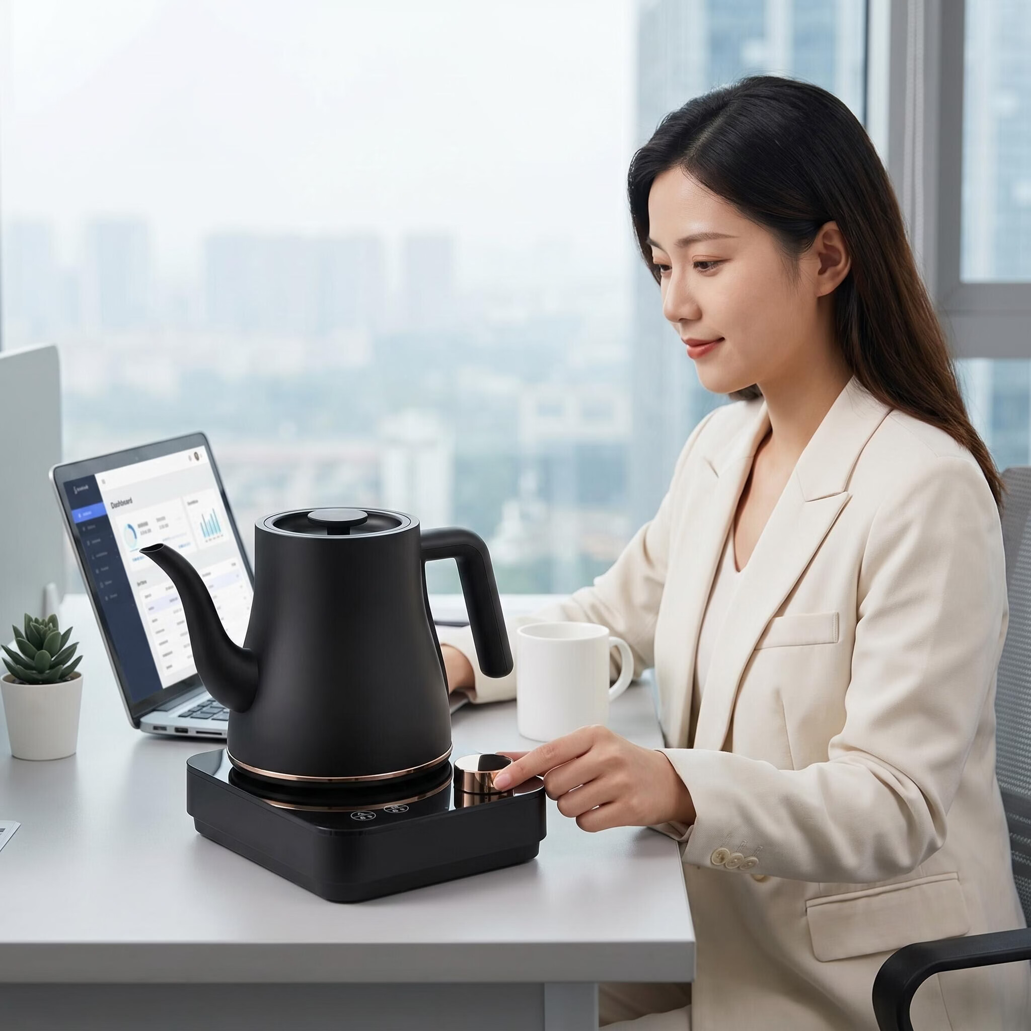 纯钛电热水壶磨砂煮水壶全自动上水电茶壶旋钮多段控温电茶炉单茶台健康烧水壶家用煮茶器高档大气 磨砂哑黑纯钛 0.8L