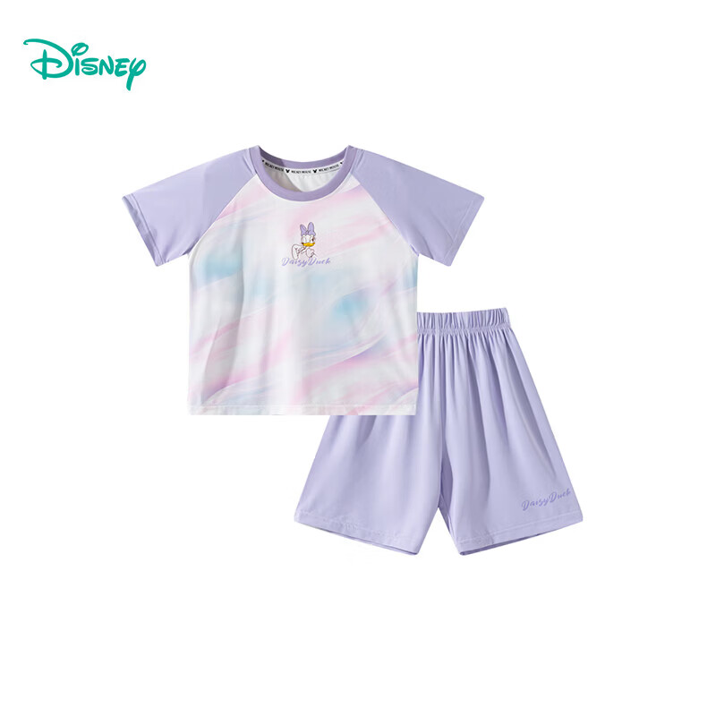 迪士尼（Disney）女童凉感透气渐变休闲运动套装短袖短裤两件套户外棒球儿童套装 渐变紫 160 (建议12-14岁身高150-160cm)