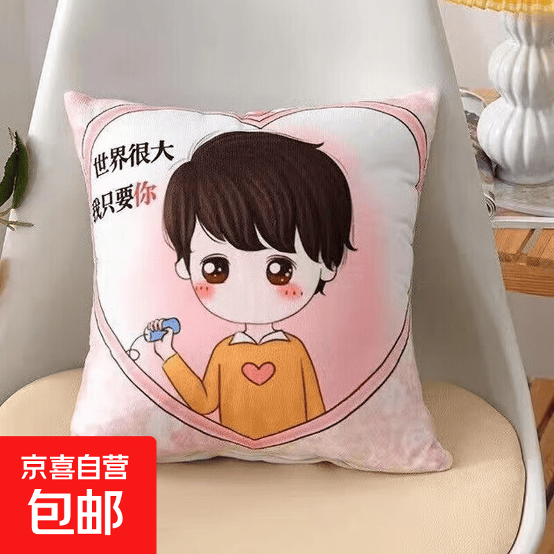 【活动】抱枕靠垫办公腰枕床头靠枕腰靠卡通可拆洗(含芯/不含芯) 小男孩 36cm*36cm 枕套 （单只装）