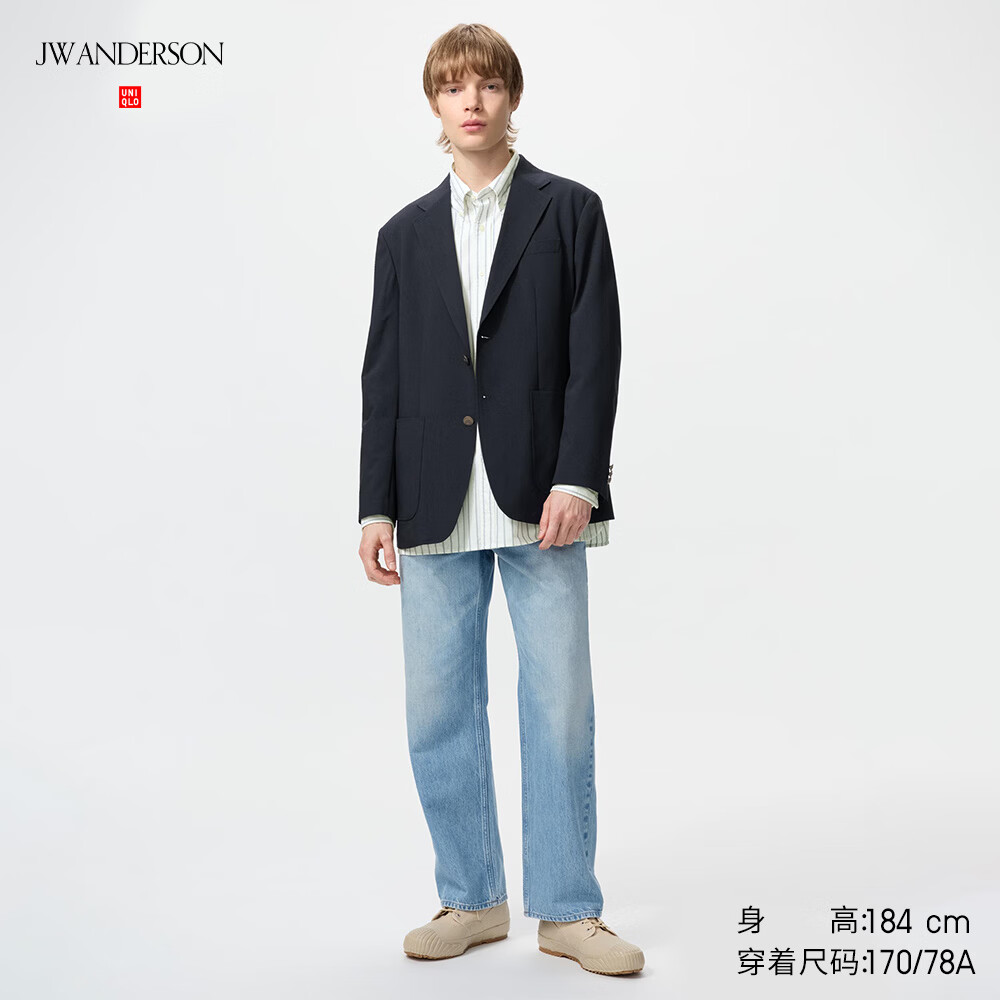 优衣库合作款/男装直筒牛仔裤/水洗产品丹宁裤长裤487742 63 天蓝色 31 /170/78A