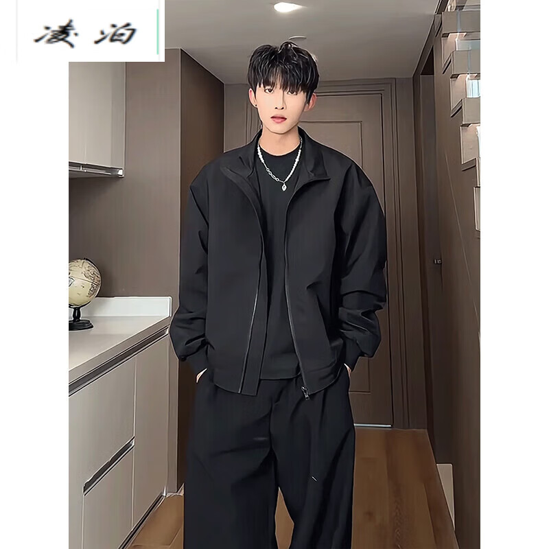 凌泊GATL美式飞行夹克男春季cleanfit短款工装外套潮牌痞帅立领棒球服 黑色 常规 XL (175) 130-145斤