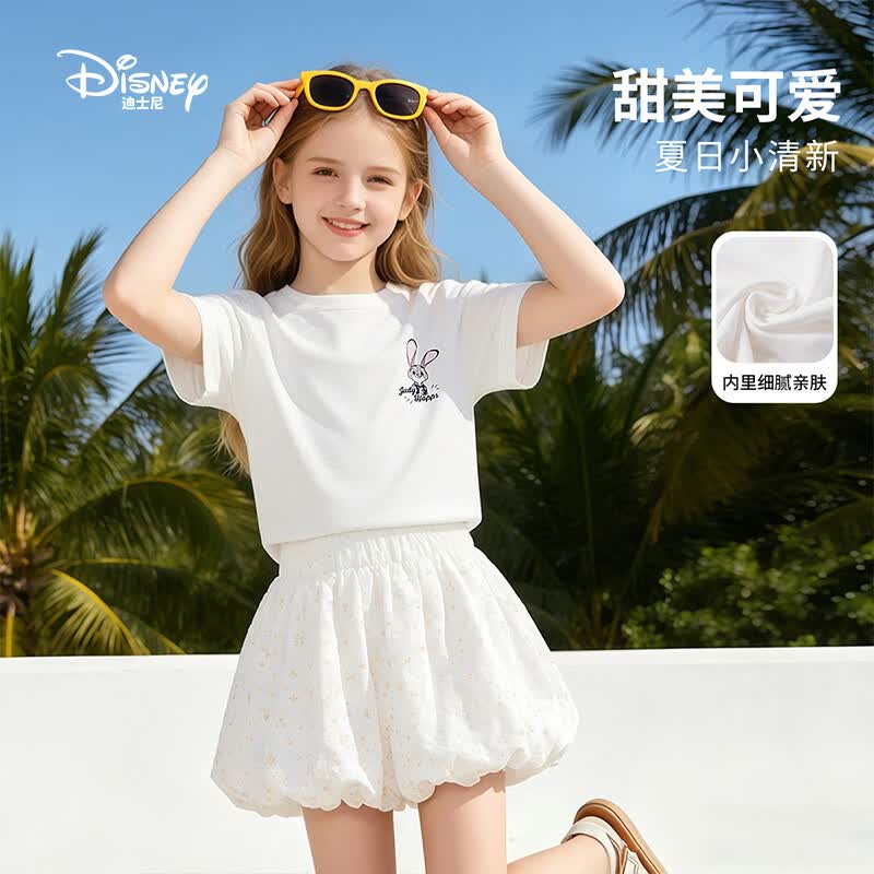 迪士尼（Disney）疯狂动物城女童短袖T恤2026夏季新款圆领兔子警官女孩纯棉打底衫 白色 【374】 160 【身高约155-160cm体重85-100斤】