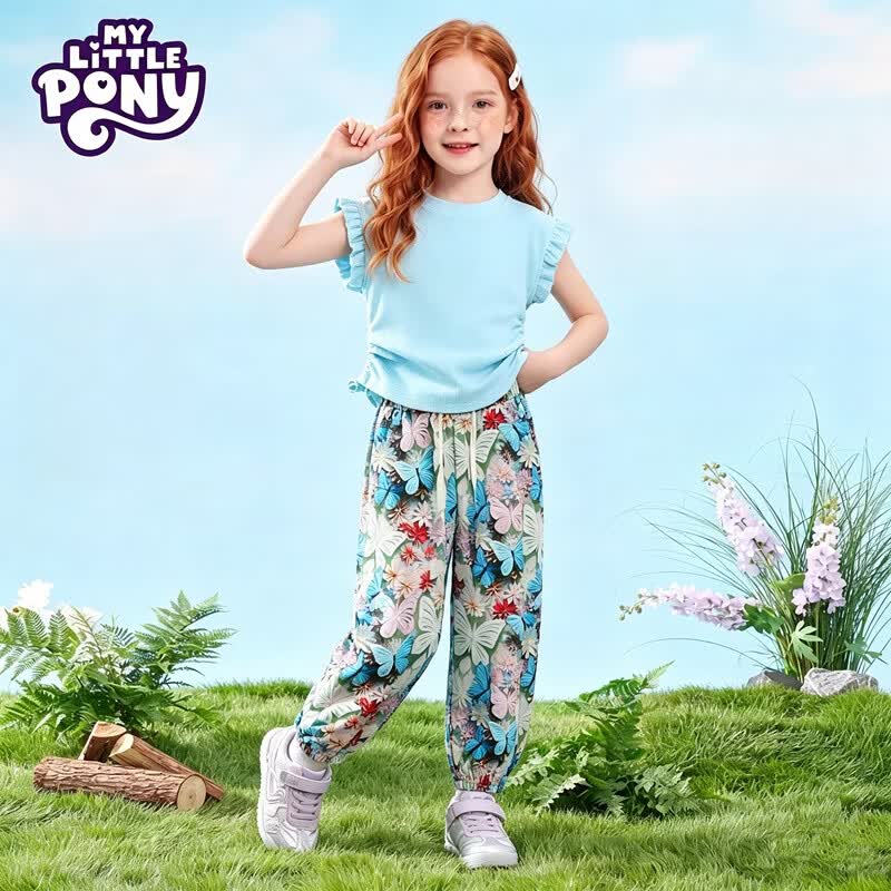 小马宝莉(MY LITTLE PONY)女童夏季韩版网红炸街套装中大儿童新款上衣防蚊裤两件套 清新蓝套装XMBL15 150 建议140-150cm