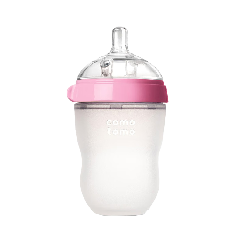 可么多么（como tomo）嬰兒新生兒寬口徑硅膠奶瓶 仿母乳防脹氣 (3-6月)粉色 250ml
