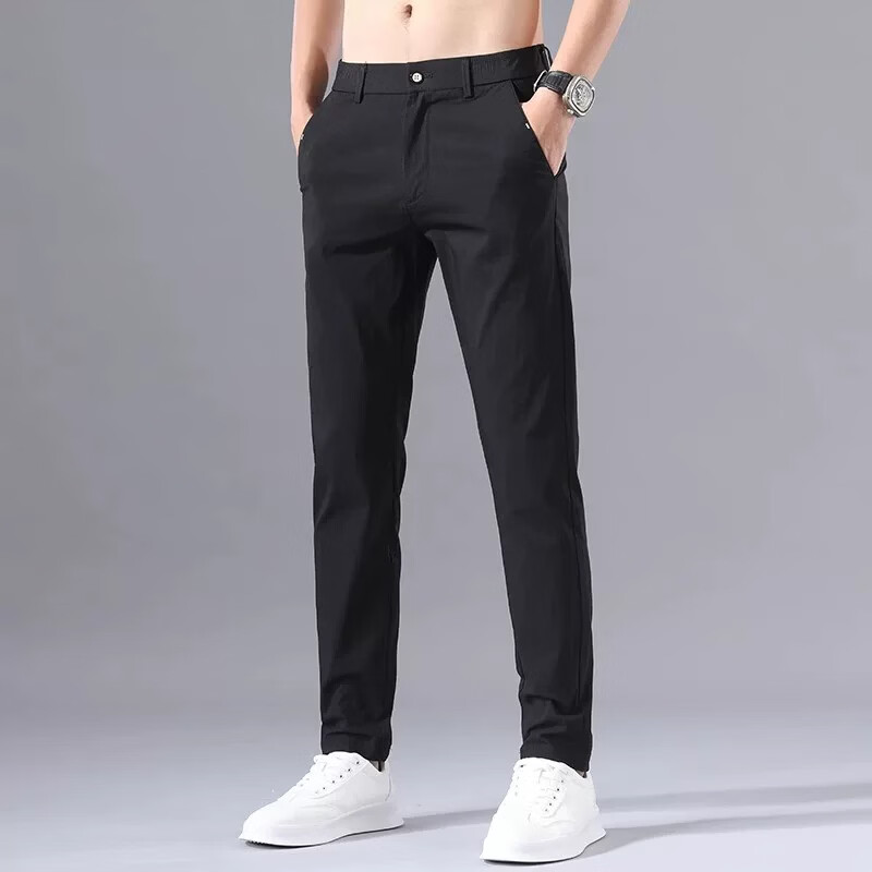 啄木鸟休闲裤男2026夏季薄款冰丝直筒裤子男潮流百搭修身弹力裤子夏季男 浅灰 32 建议120-150斤