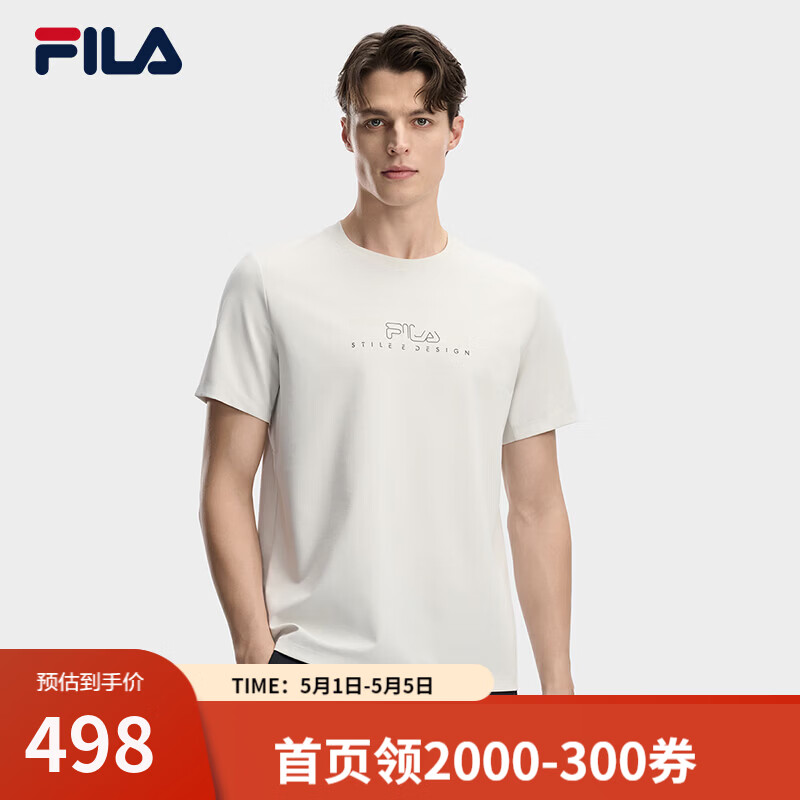 斐乐（FILA）男子针织短袖衫2026春新款舒适休闲通勤百搭圆领T恤 蒸汽灰-GY M 170/92A/M