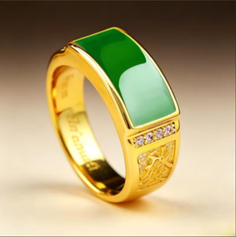 【镇店之宝】精美男士男款戒指时尚情侣对戒经典可调节戒指霸气WY 高端绿色宝石戒指+精美礼盒 开口可调节