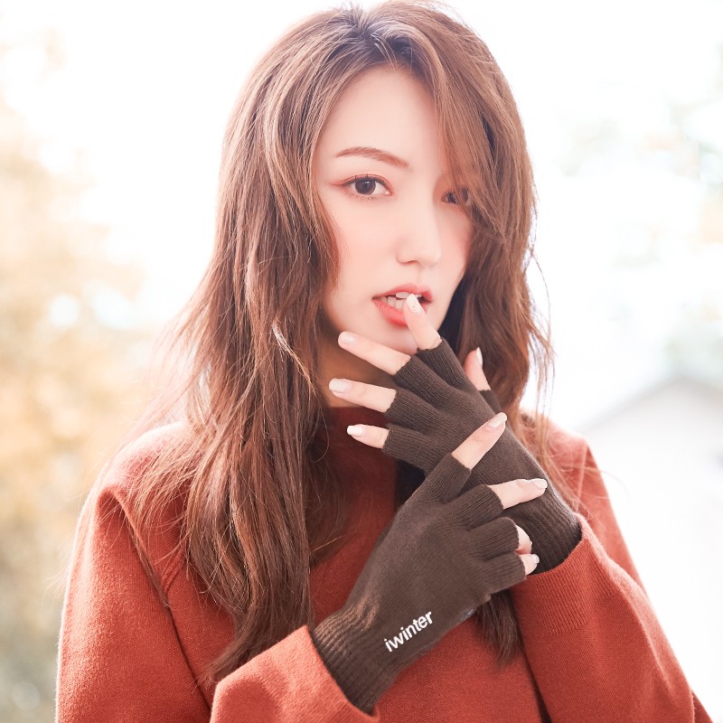 动荡橙 冬季触屏保暖手套 半指手套