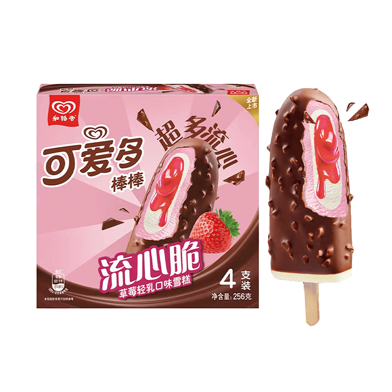可爱多【曾舜晞推荐】棒棒流心脆草莓轻乳味雪糕 冰淇淋 冰激凌 64g*4支