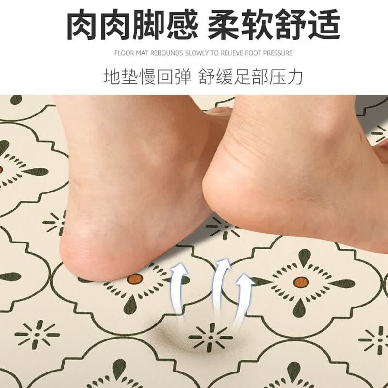 邦涂仕厨房地垫家用双面防滑pvc皮革防水防油可擦免洗美式脚垫满铺防摔 浅叶微光【一擦即净 防水防油】 140cm*180cm 【脚感舒适】