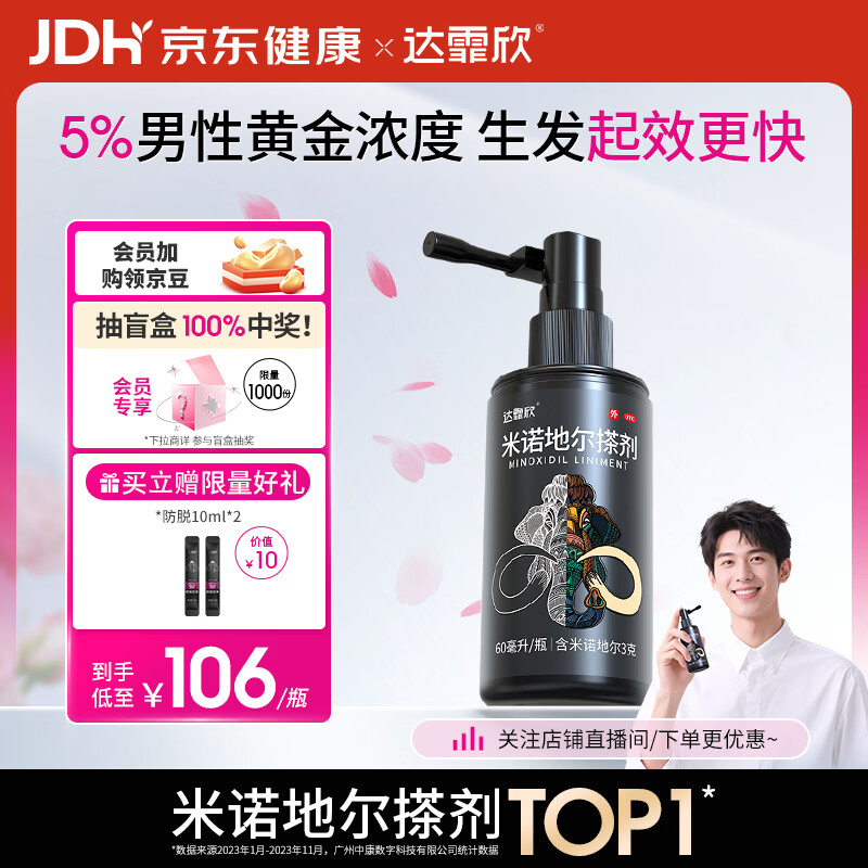 【推荐买3】达霏欣5%米诺地尔酊搽剂60ml瓶生发液男士地中海防脱生发发际线脱发斑秃达菲欣米洛地尔自营
