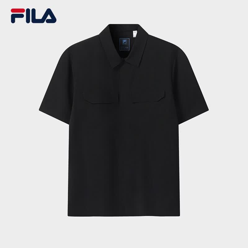 FILA 斐乐官方男子梭织短袖衬衫2026夏新款简约百搭休闲舒适上衣 正黑色-BK M 170/92A/M