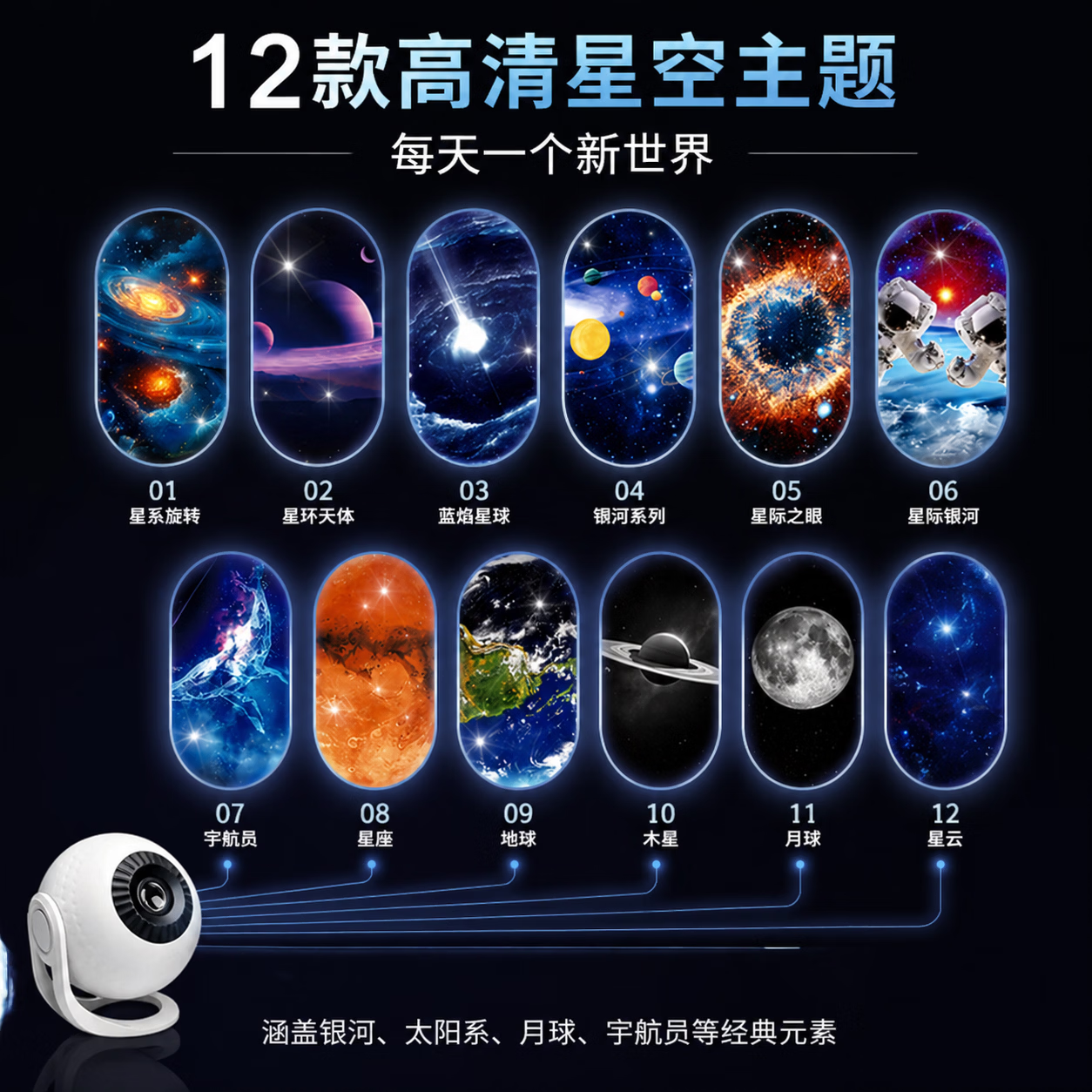 维亿曼星空投影灯氛围灯银河满天星蓝牙音响卧室床头浪漫生日礼物小夜灯 蓝牙星空投影灯