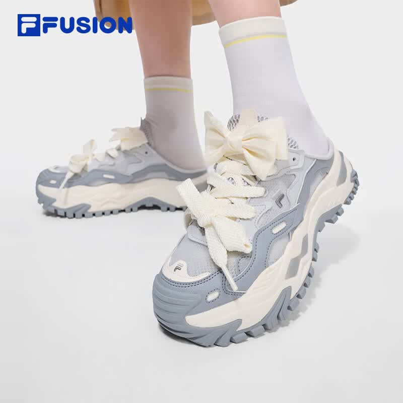 FILA FUSION斐乐硬糖穆勒女鞋老爹鞋半拖2026年夏季新款厚底增高拖鞋 蘑菇灰色/奶白-OG 40