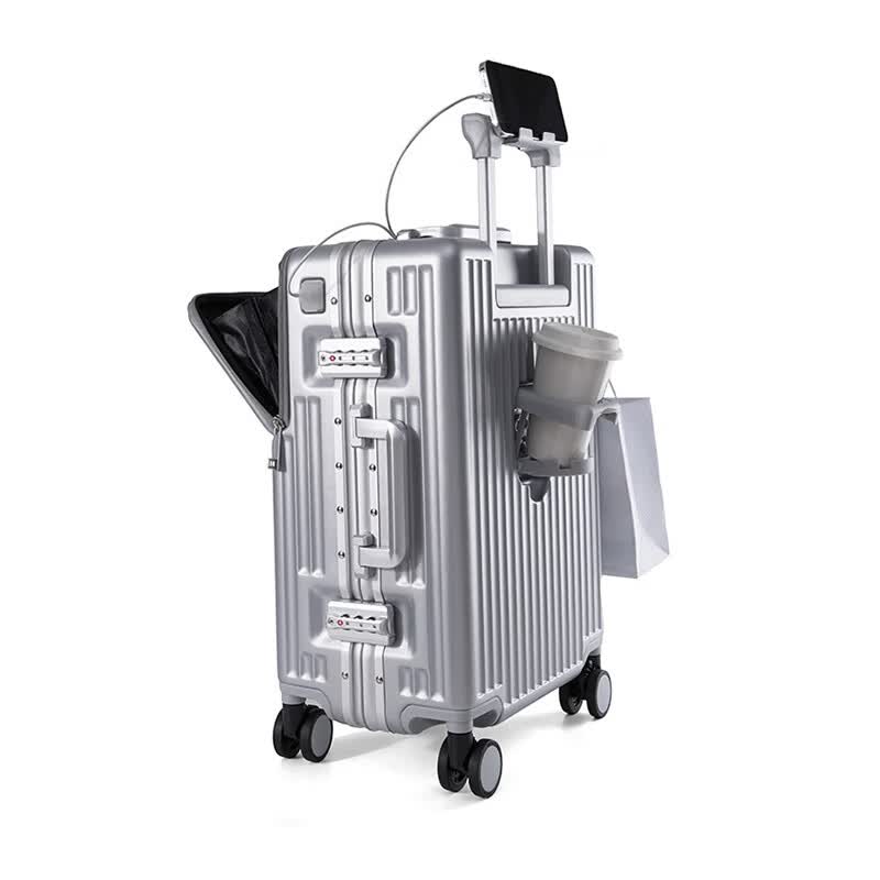 Walker Shop品牌行李箱2026新款前开盖【登机箱】拉杆箱结实耐用多功能旅行箱 银色 20英寸 【登机箱/京东快递】