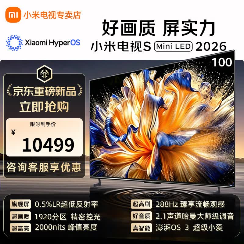 小米（MI）【新品上市】电视S100 Mini LED 2026 100英寸 低反屏 288HZ 澎湃OS 小米电视机 一级能效  100英寸