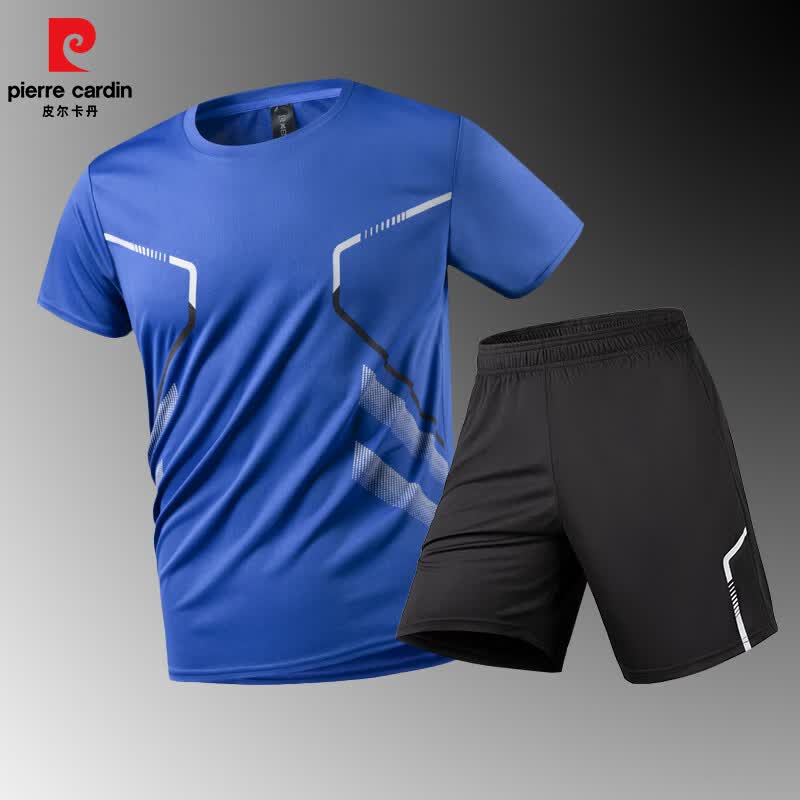 皮尔卡丹（pierre cardin）夏季运动套装男士短袖短裤速干衣跑步健身服休闲运动服装款 灰色 XL
