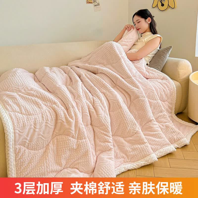 雅鹿·自由自在·自由自在（YALU&amp;FREEDOM）A类儿童珊瑚绒毛毯冬季 雕花粉【三层加厚  超软糯超保暖  】 (加大单人毯)180cmx200cm【亲肤柔软 贴