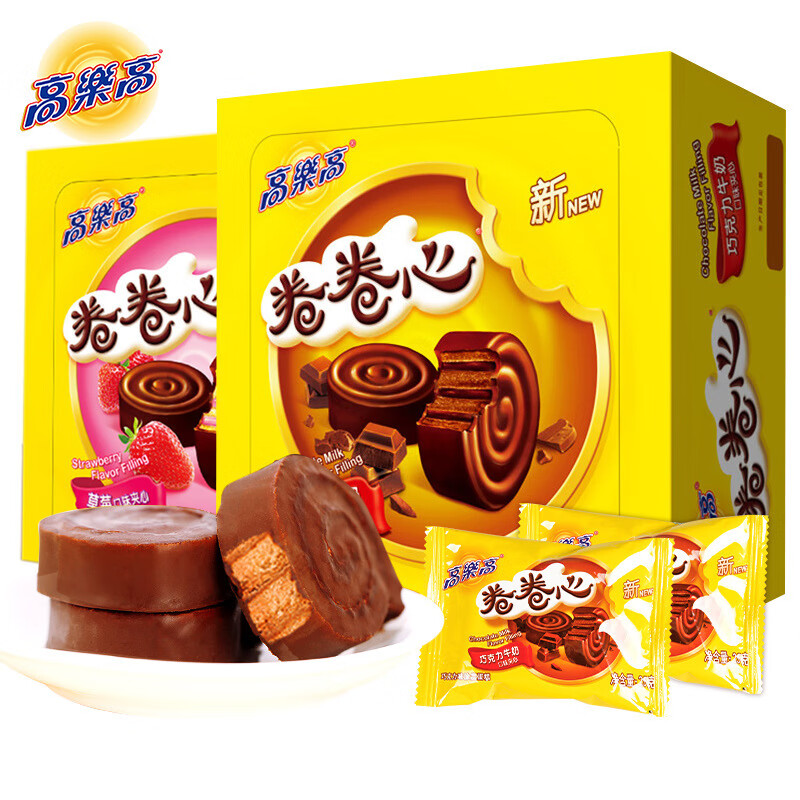 高樂(lè )高高樂(lè )高卷卷心600g 盒裝24枚巧克力牛奶味西式糕點(diǎn)蛋糕小零 600g (巧克力牛奶
