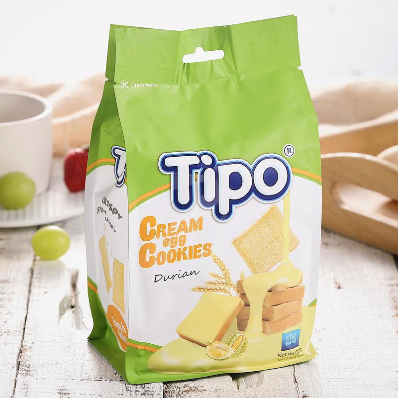 tipo面包干135g越南进口牛奶巧克力榴莲味涂层饼干糕点早餐下午茶零食