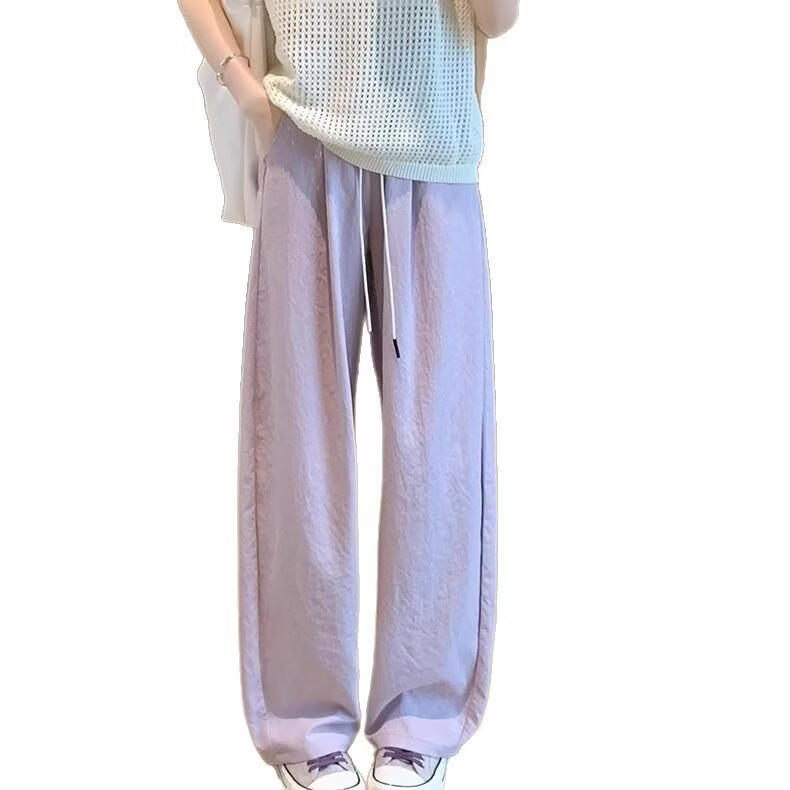 BURQAMARCH冰丝弯刀裤速干奶芙阔腿裤女夏季薄款小个子垂感宽松山本镰刀裤子 灰色（常规款) L 【适合110-125斤】