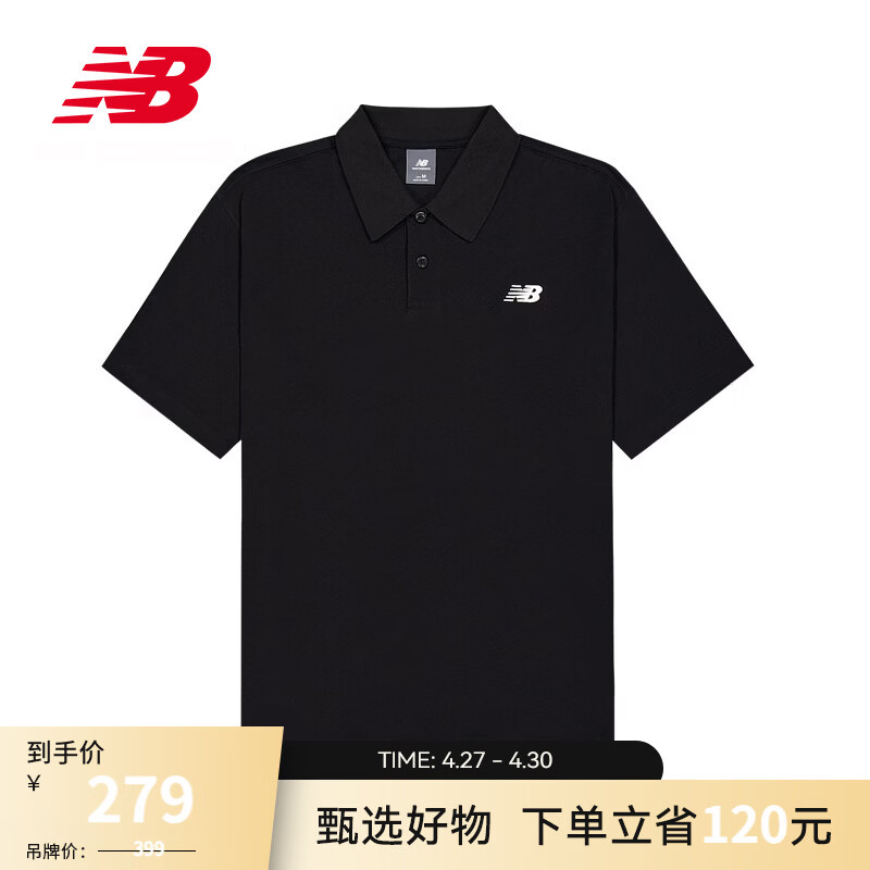 NEW BALANCENB官方夏季26新款男士潮流舒适运动休闲翻领T恤 BK MT61B9OR L