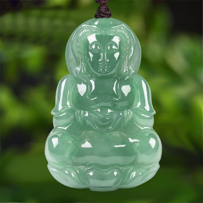 平芳阁 a货油清翡翠吊坠 男款玉观音玉坠 玉菩萨挂件 翡翠观音 翡翠