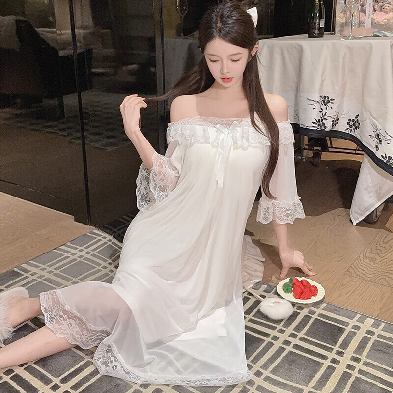 公主风睡衣睡裙女夏季莫代尔棉带胸垫短袖网纱纯欲风高级感家居服 MA8992粉色# XL