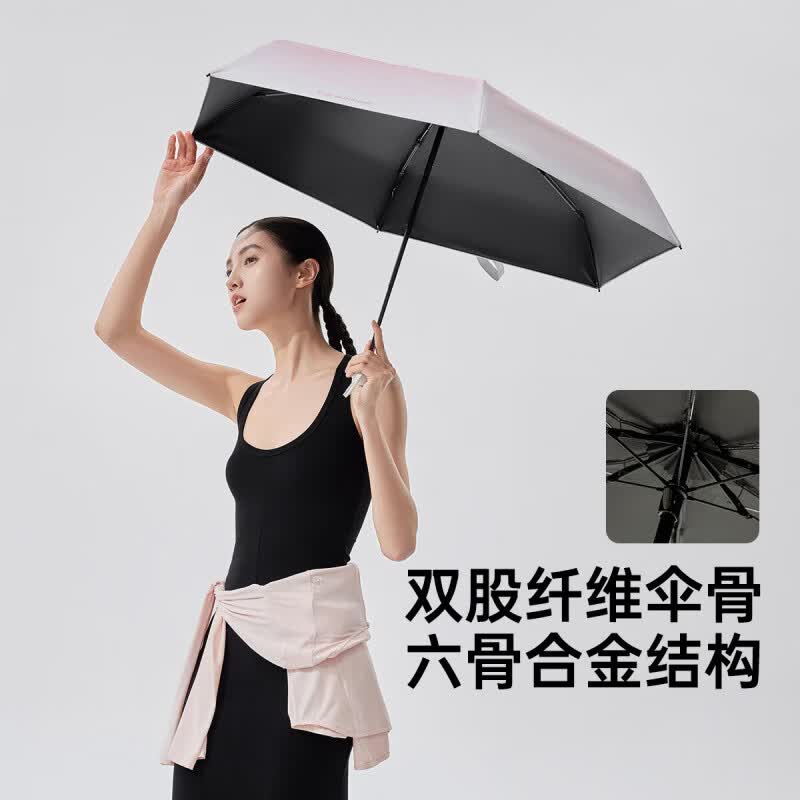 VVC遮阳伞五折雨伞UPF50+防紫外线防晒伞女太阳伞卡片伞便携雨伞Y 渐变粉