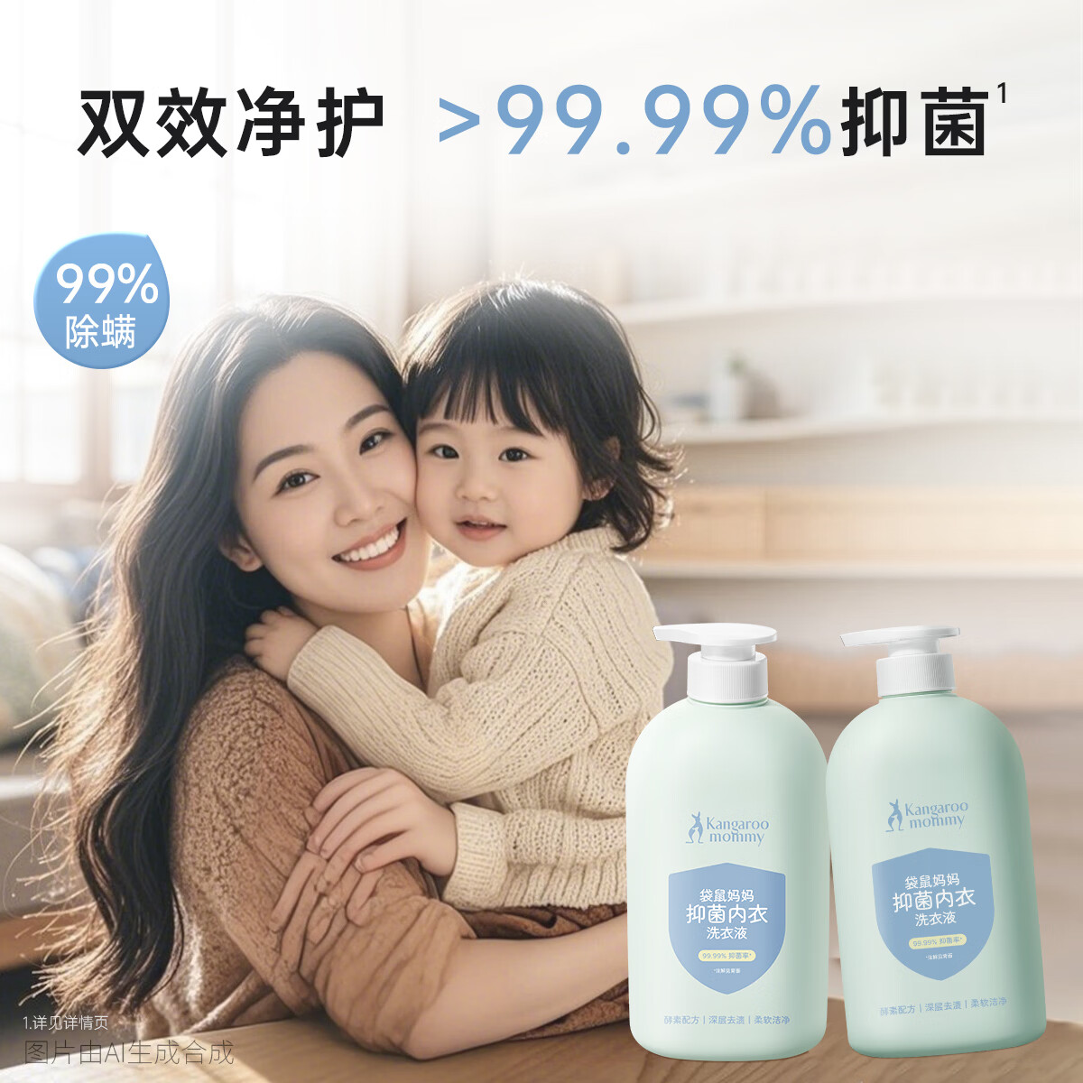 袋鼠妈妈内衣洗衣液婴儿去污渍抑菌除螨新生宝宝幼儿童衣物内裤专用清洗液 内衣洗衣液600ml