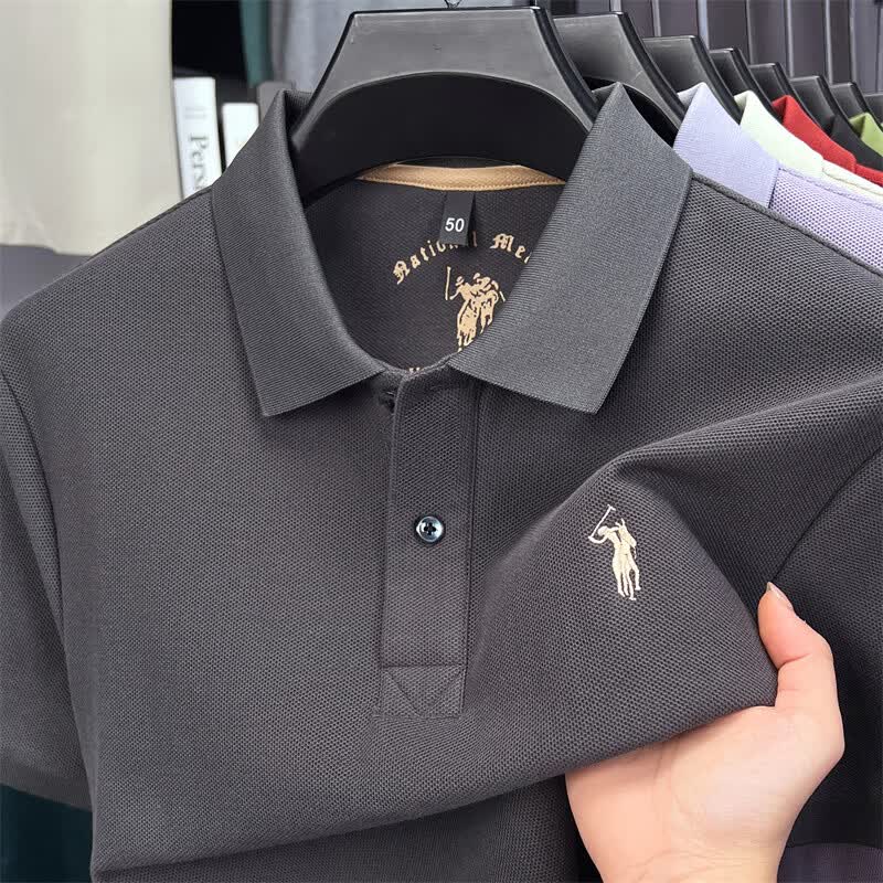 老爷车（LAOYECHE）100%纯棉翻领短袖T恤男士夏季吸汗透气刺绣宽松休闲半袖POLO衫男 AQ8257深灰 4XL 推荐190-210斤